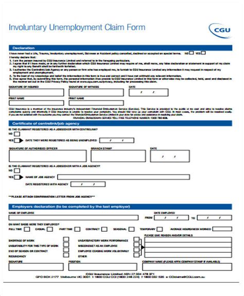 Unemployment Declaration Form