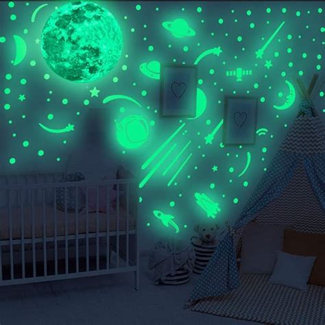 Glow in The Dark Wall Decals, Glowing Spacecraft Rocket Stars Stickers for Ceiling Wall Decals ...