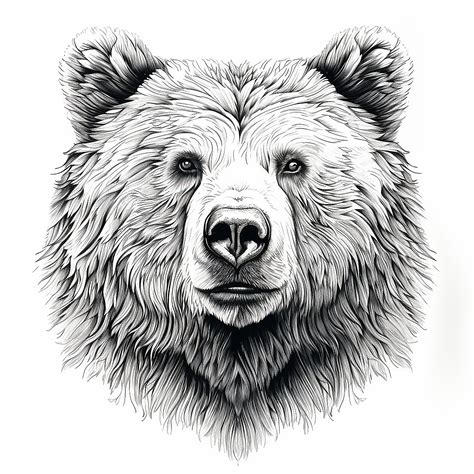 Fine Line Grizzly Bear Realistic Sketch, Printable Commercial Wildlife ...