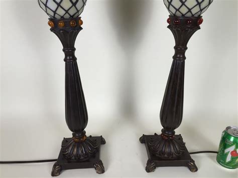Nice Pair Of Contempary Stained Glass Table Lamps