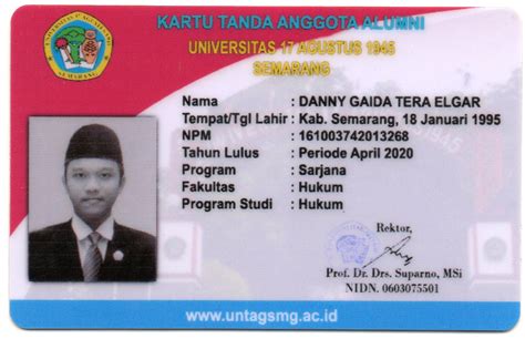 Kartu Tanda Anggota Alumni Universitas 17 Agustus 1945 (UNTAG) Semarang ...