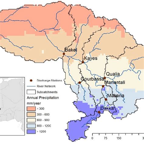 The Senegal River basin delineated as eight sub-catchments. The seven... | Download Scientific ...