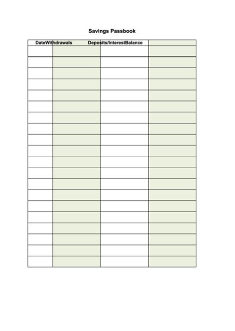 Savings Passbook Template printable pdf download