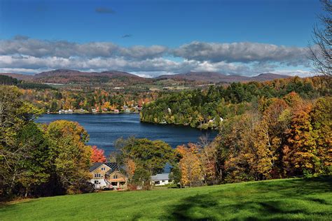 Cottages and houses on Harveys Lake West Barnet Vermont with tre ...