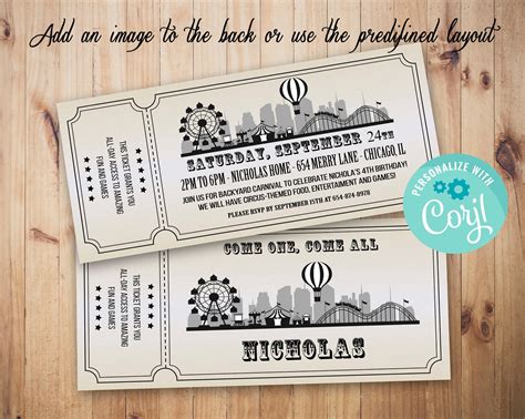 Carnival Ticket Birthday Invitation Circus Party Circus | Etsy