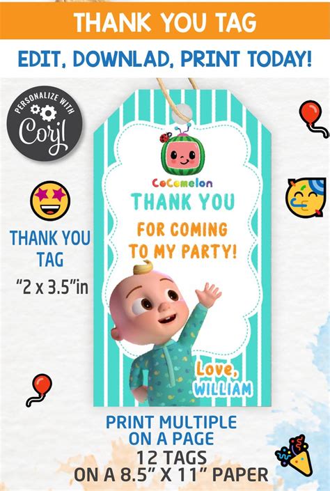 Cocomelon thank you tags, thank you gift ,SCocomelon Party, Cocomelon ...