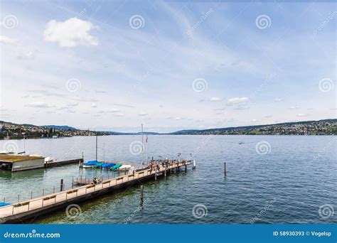 Panorama View of Zurich Lake Stock Image - Image of reflection, quay: 58930393