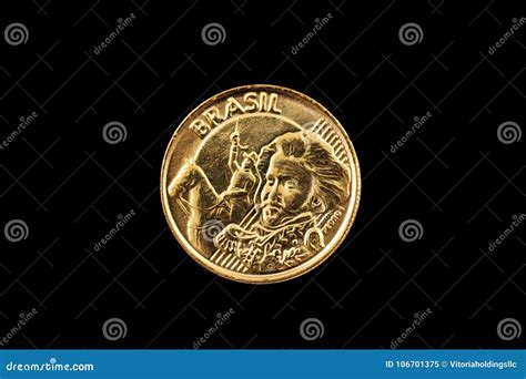 Brazilian 10 Centavo Coin Isolated on a Black Background Stock Image ...