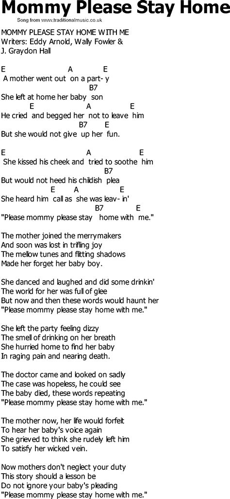 Old Country song lyrics with chords - Mommy Please Stay Home