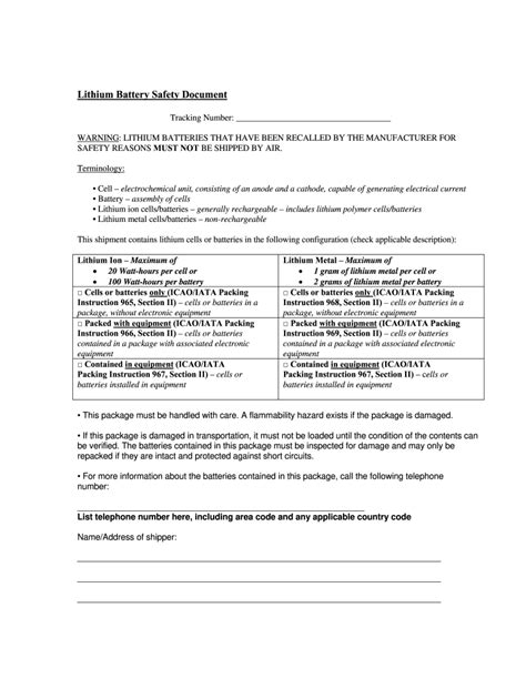 Lithium battery document: Fill out & sign online | DocHub