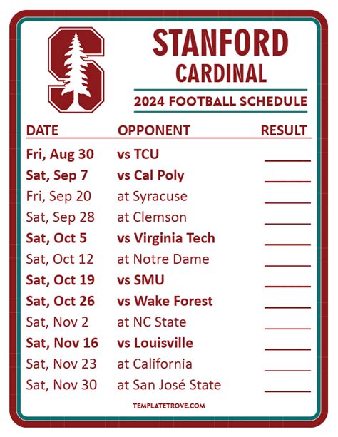 Printable 2024 Stanford Cardinal Football Schedule