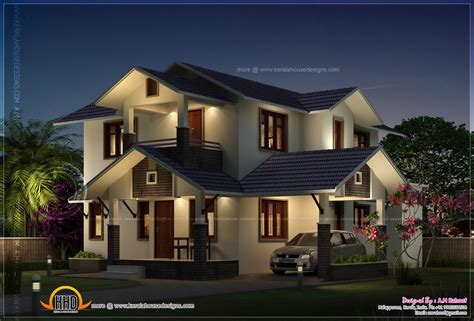 Night view of double storied house | Indian House Plans