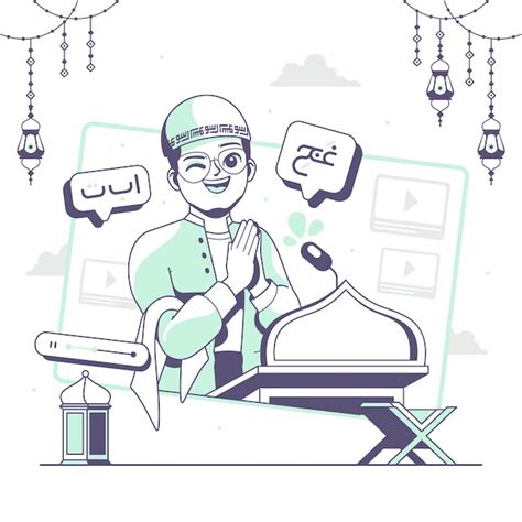 Premium Vector | Ngaji online or online al quran learning illustration