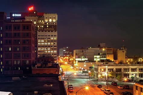 Downtown Tulsa Oklahoma Night Cityscape and Mayo Hotel Photograph by Gregory Ballos - Pixels