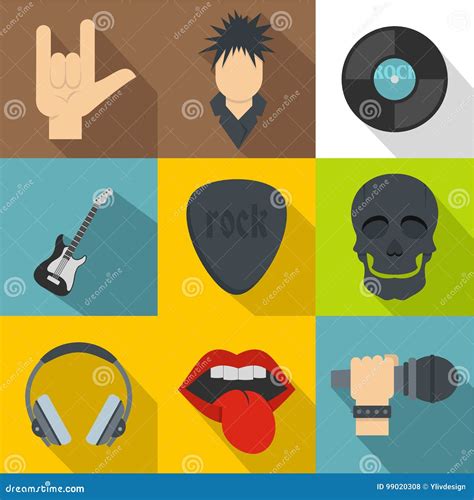 Rock Musician Icon Set, Flat Style Stock Vector - Illustration of ...