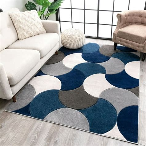 Well Woven Hilda Blue Modern Geometric Circles & Boxes Pattern Area Rug - Walmart.com - Walmart.com