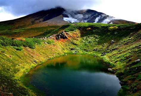 Fonds d'ecran Japon Photographie de paysage Lac Montagnes Hokkaido Volcan Nature télécharger photo