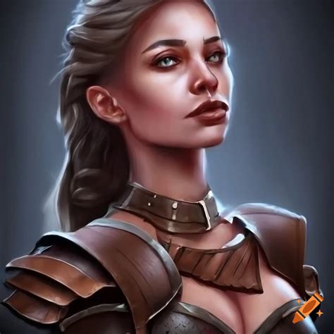 Realistic portrait of a beautiful woman in leather armor on Craiyon