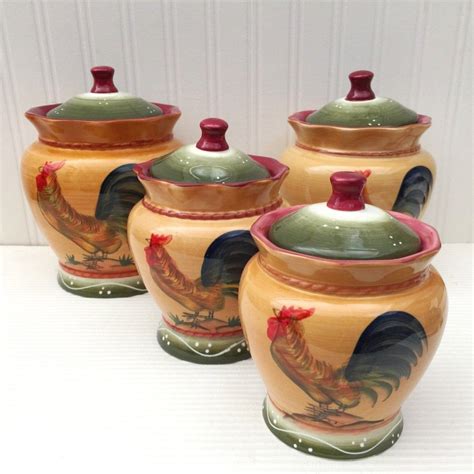 Tuscan Rooster Hand Painted Canisters-Set of 4 | Rooster canisters, Painted canisters, Rooster