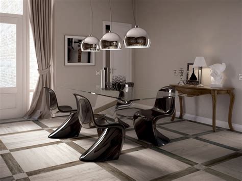 light and dark contrasting wooden tiled floor dining | Interior Design Ideas