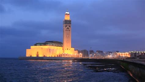 Mosque Of Hassan II Illuminated At Night. Casablanca, Morocco, North Africa Stock Footage Video ...