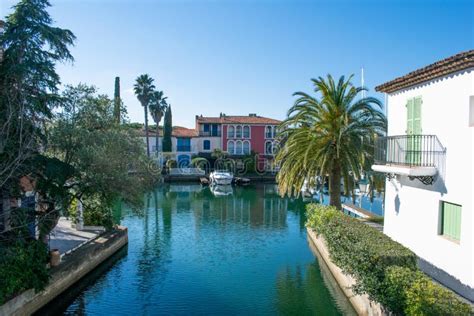 Port Grimaud Hotels Boats and River with Palm Tree Editorial Stock Image - Image of sunlight ...