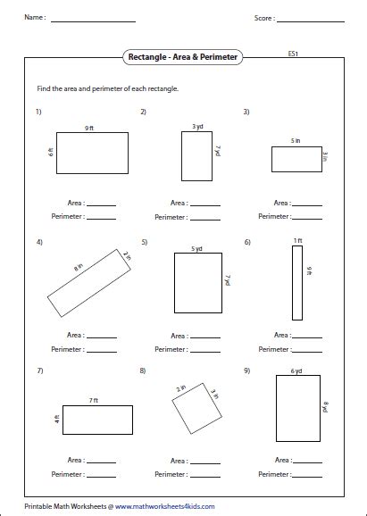 Area Of A Rectangle Worksheets