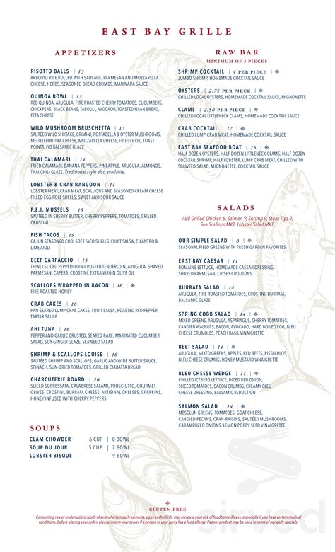 East Bay Grille menu in Plymouth, Massachusetts, USA