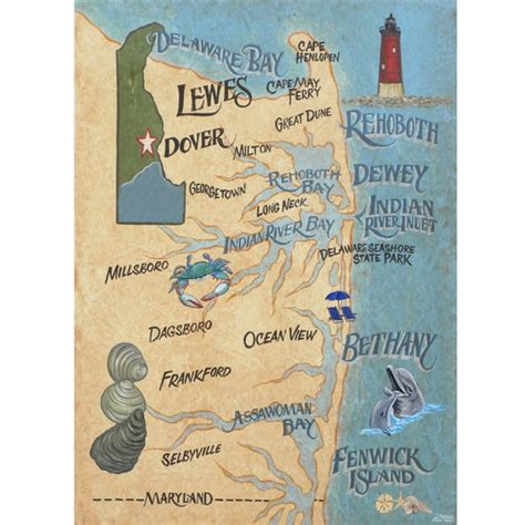 Delaware Beaches Map Style Printbeach House Decor Travel - Etsy