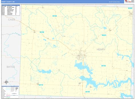 Henry County, MO Zip Code Wall Map Basic Style by MarketMAPS