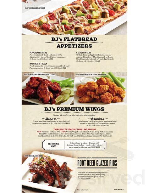 Bj Restaurant Printable Menu