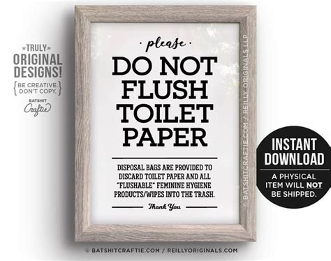 PRINTABLE Do not Flush Toilet Paper or Flushable Items Sign Bathroom Septic System Sensitive ...