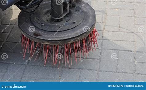 Broom of Road Sweeper Car Machine Close-up. Concept Clean Streets from Debris Stock Footage ...