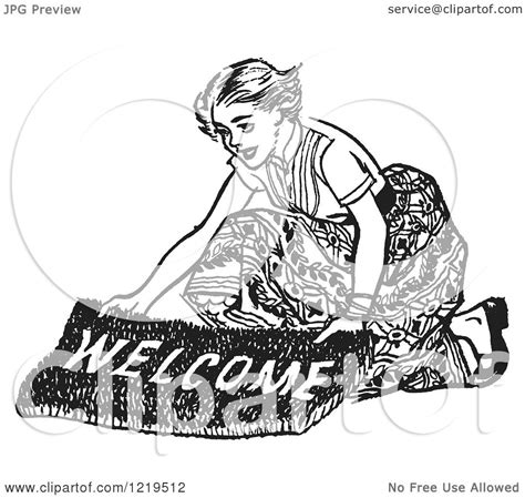 Retro Clipart of a Black and White Retro Teenage Girl Laying out a ...