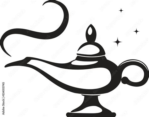 vector black and white genie magic aladdin lamp Stock Vector | Adobe Stock