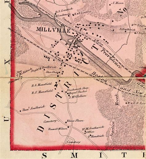 Old Map of Blackstone Massachusetts 1854 Vintage Map Wall Map Print ...