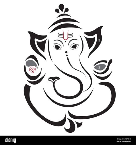 Hindu god Vinayagar or Ganesha black and white outline vector ...