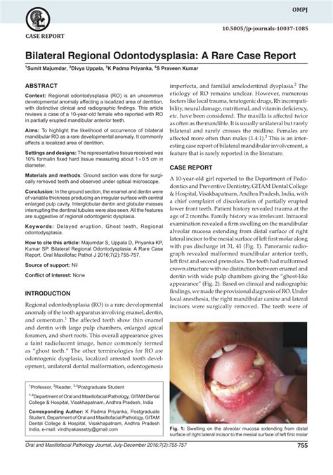 (PDF) Bilateral Regional Odontodysplasia: A Rare Case Report