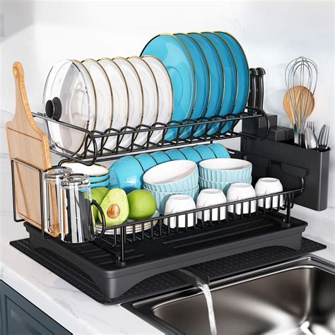 MAJALiS Dish Drying Rack Drainboard Set, Tier Stainless Steel Large Dish Racks With Drainage ...