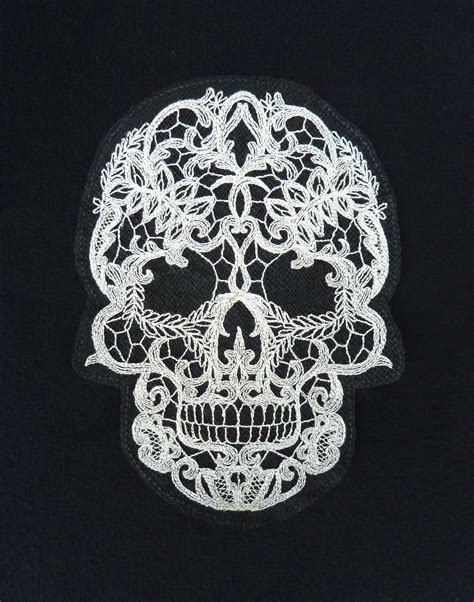 spooky elegance! Lace-work Embroidered Skull Applique | Lace skull, Skull drawing, Vintage style ...