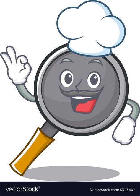 Chef frying pan cartoon character Royalty Free Vector Image