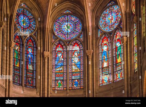 Stained glass windows of Notre-Dame de Paris Stock Photo - Alamy