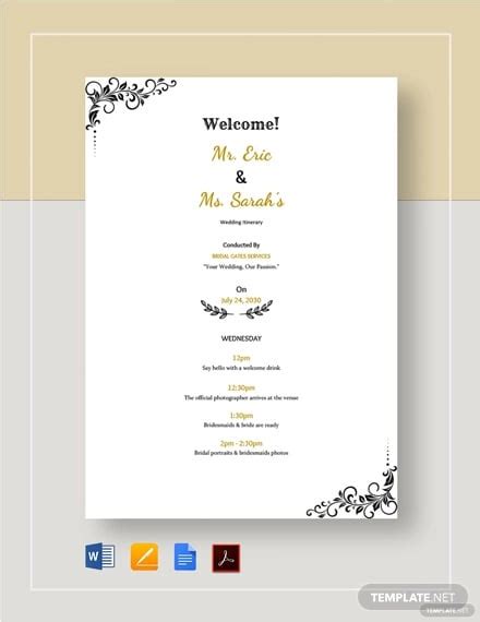 52+ Wedding Itinerary Templates - DOC, PDF, PSD