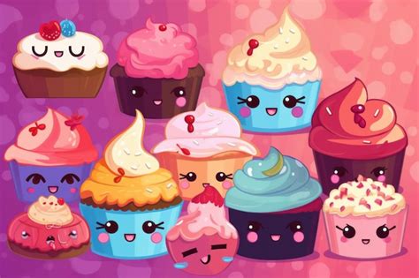 Premium AI Image | A colorful illustration of cupcakes with different ...