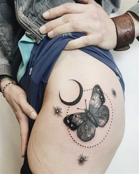 Butterfly and crescent moon by Finley Jordan - Tattoogrid.net