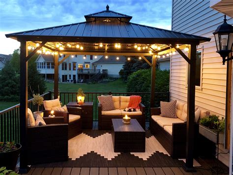 Hardtop gazebo mounted to our new (upper) deck #decks designs on a budget backyard patio #oasis ...