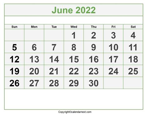 June Calendar 2022 with Notes | Calendar Next