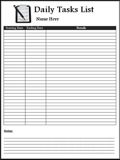 Printable Daily Task List