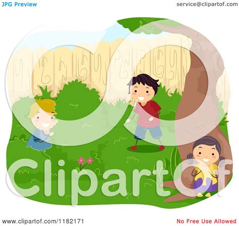 Cartoon of Happy Children Playing Hide and Seek - Royalty Free Vector Clipart by BNP Design ...