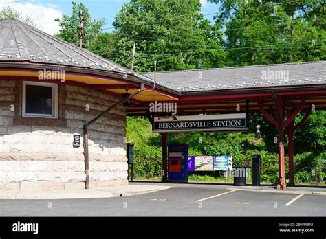 BERNARDSVILLE, NJ -30 MAY 2020- View of the New Jersey NJ Transit train station in Bernardsville ...